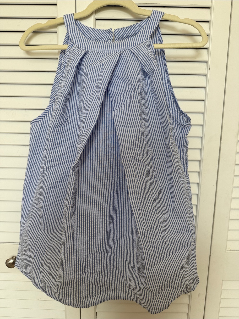 SHEIN Blue and White Striped Seersucker Halter Cami